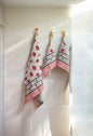 Light Pink Floral White Handblock Towels Set of 3 ( 1 Bath Towel, 2 Hand Towels)