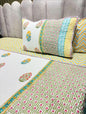 Multi-Colour White Handblock Quilted Reversible Bedcover with 2 Pillow Covers – Premium Cotton, Elegant Home Décor