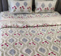 Blue Wave with Red Flower Handblock Quilted Reversible Bedcover with 2 Pillow Covers – Vibrant and Eco-Friendly Bedding