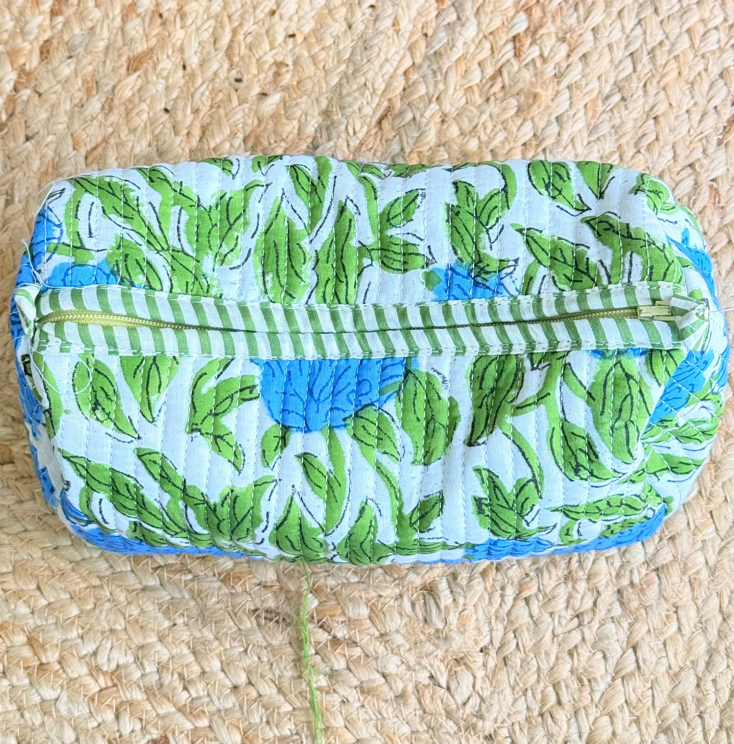 Blue green Floral  Handblock Travel  Pouch Organizer  Set of 3