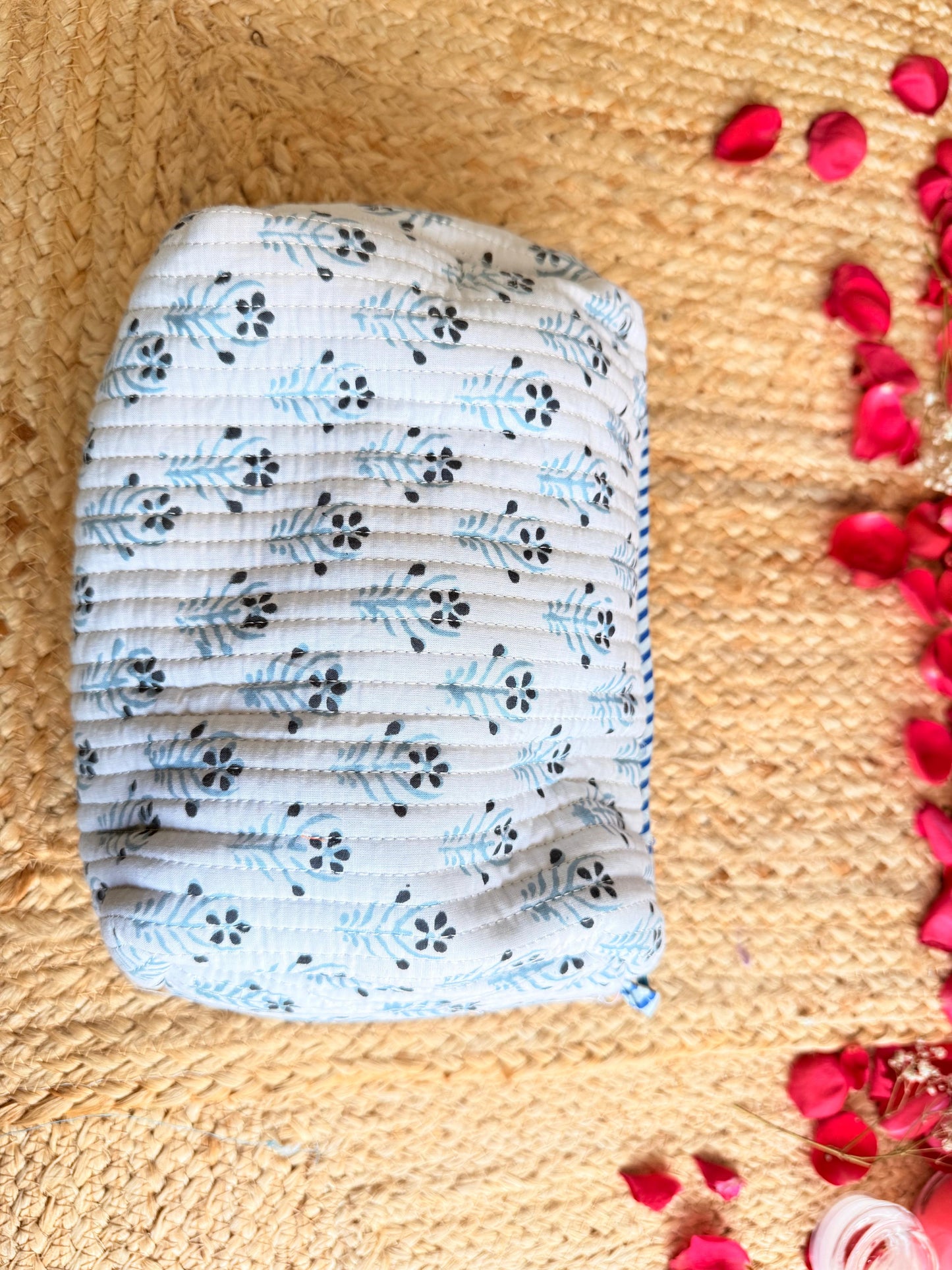 Cotton White Travel Pouch Handblock Organizer Set of 3