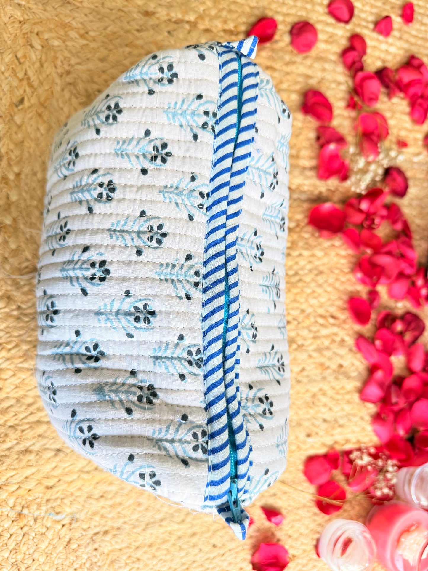 Cotton White Travel Pouch Handblock Organizer Set of 3