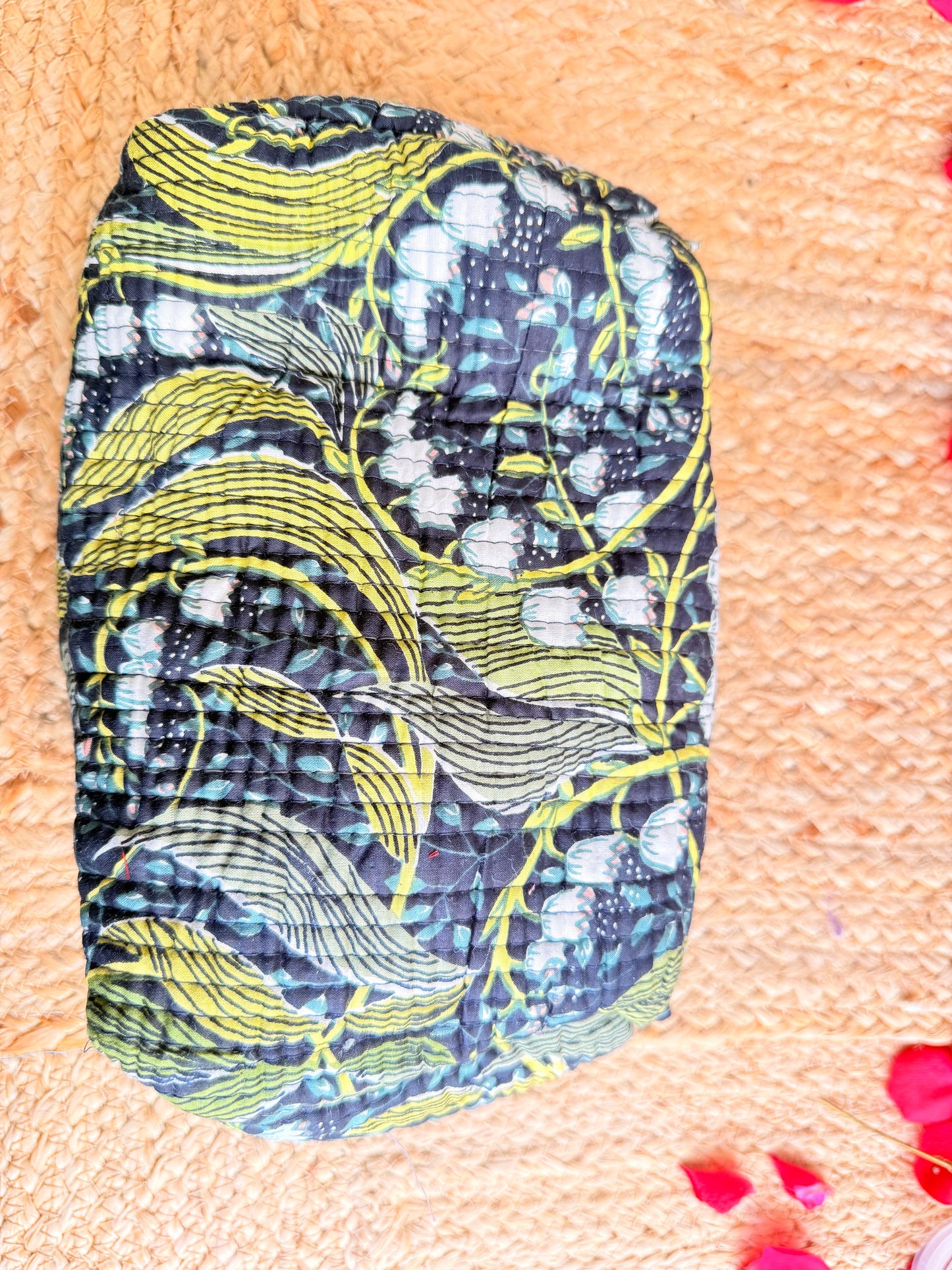 Black Floral Handblock Travel Pouch Organizer Set of 3