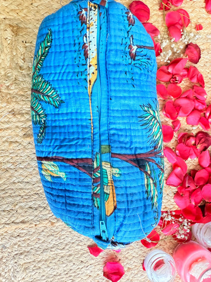 Dark Blue Floral Handblock Travel Pouch Organizer Set of 3