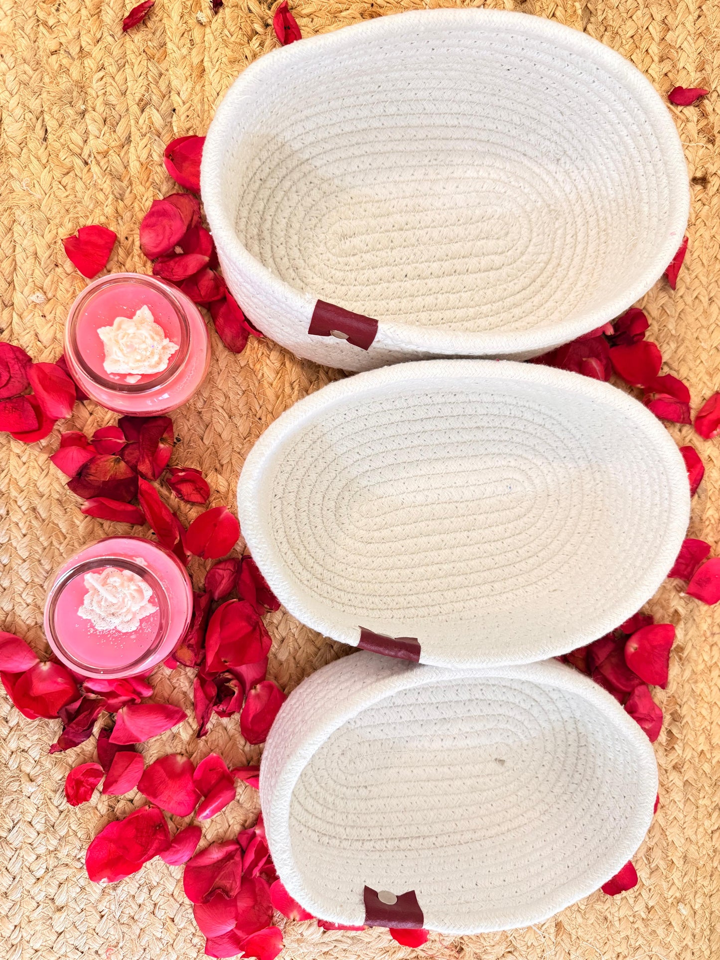White Jute Organizer Set of 3 – Eco-Friendly and Stylish Storage Baskets