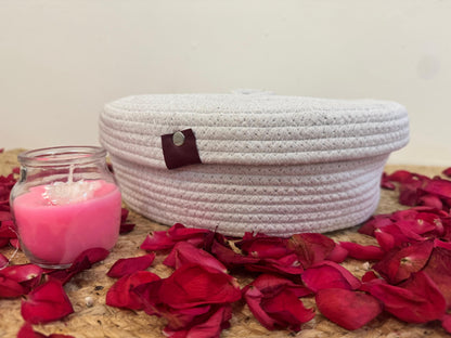 White Jute Organiser with Cap – Set of 2 Covered Storage Baskets
