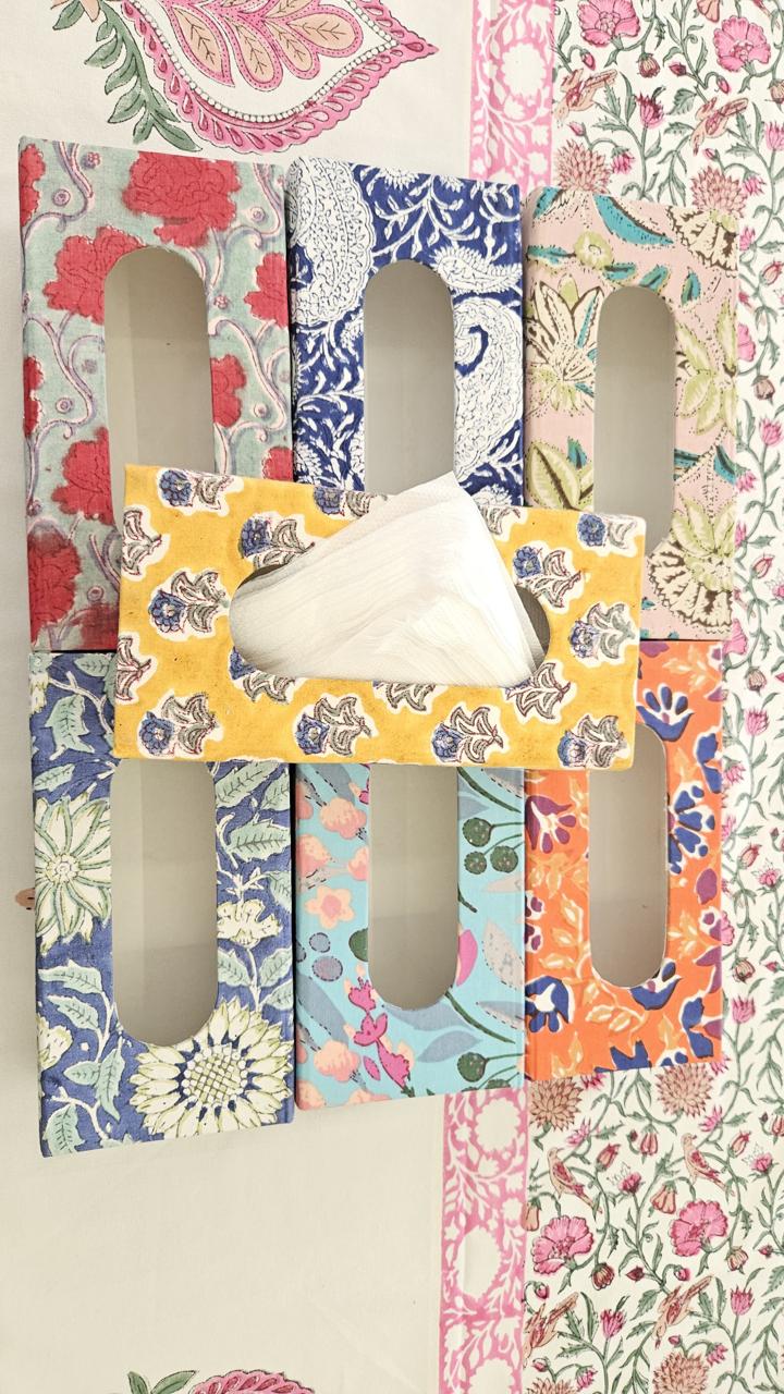 Green Floral Handblock Tissue Box