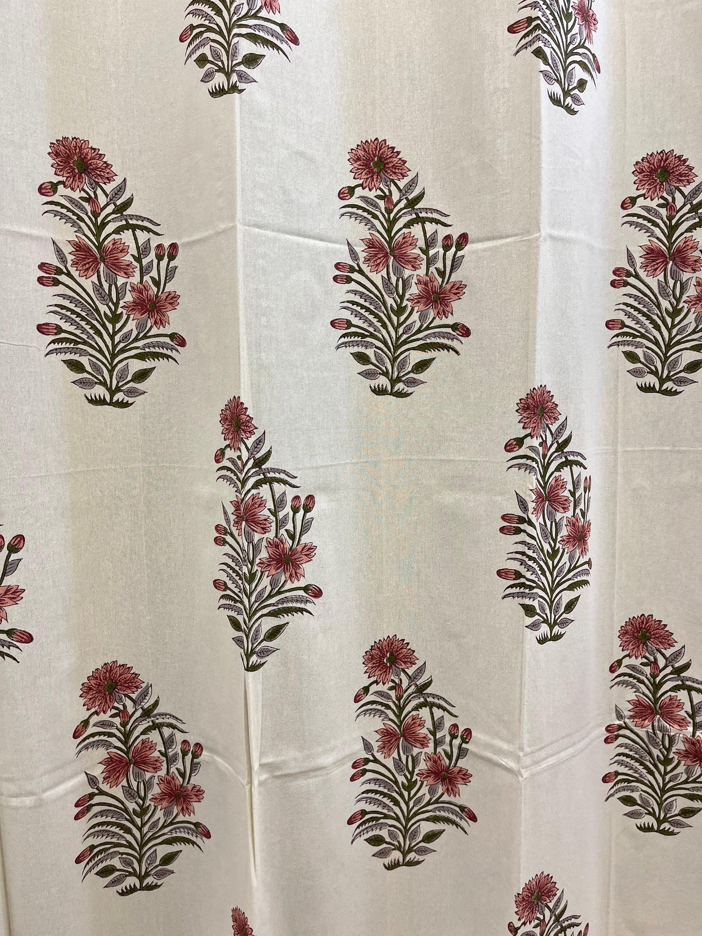 Beige Handblock Floral Cotton Curtains (7 Ft set of 2)