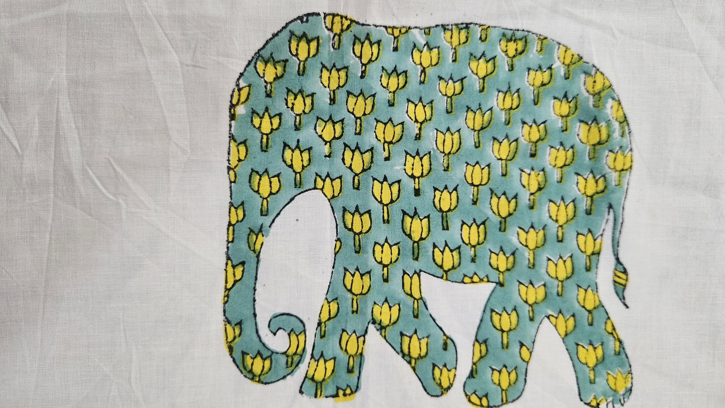 Handblock Elephant Printed Premium Double Bedsheet (Green)