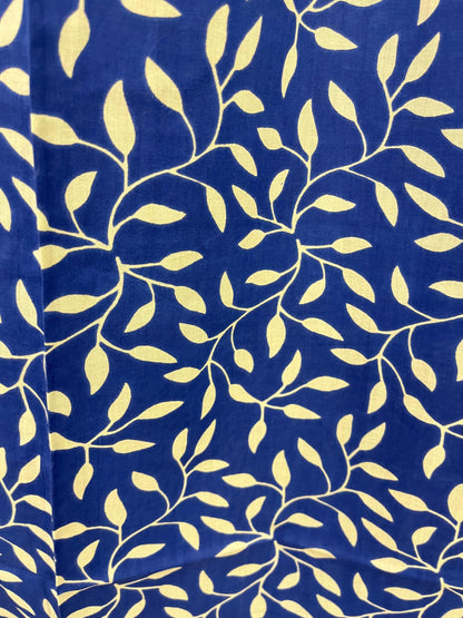 Blue and White Floral Handblock Print Cotton Curtains (7 Ft, Set of 2)
