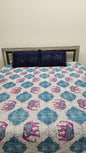 Pink Elephant Embroidery Double Bedsheet with 2 Pillow Cover