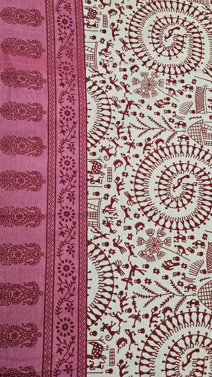 Pink Tribal Print Double Bedsheet with 2 Pillow Cover