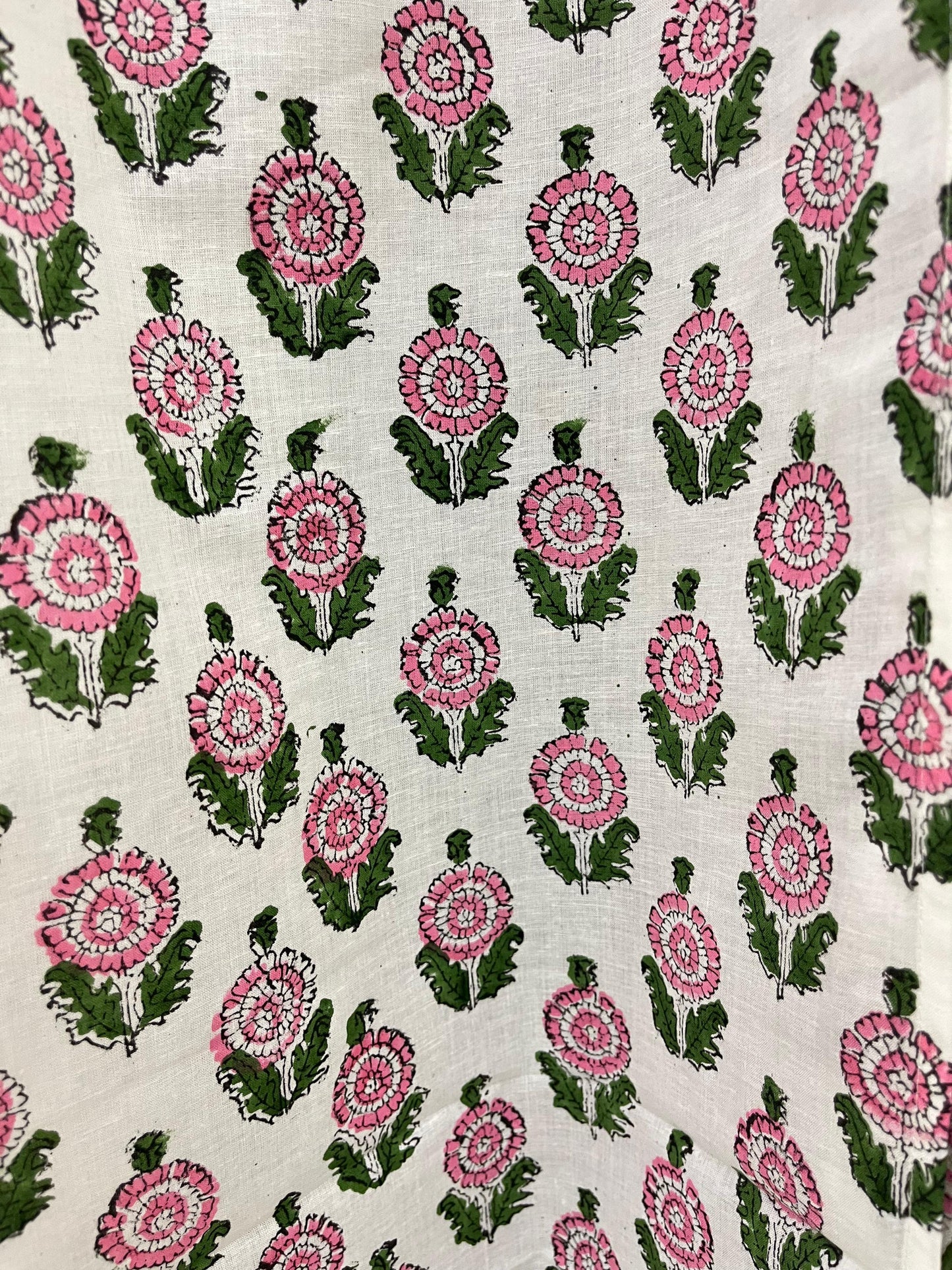 White Pink Floral Handblock Print Curtains