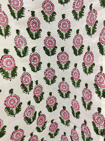 White Pink Floral Handblock Print Curtains
