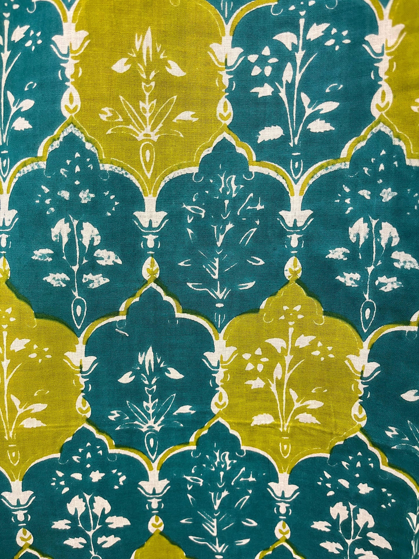 Green Floral Handblock Print Curtains
