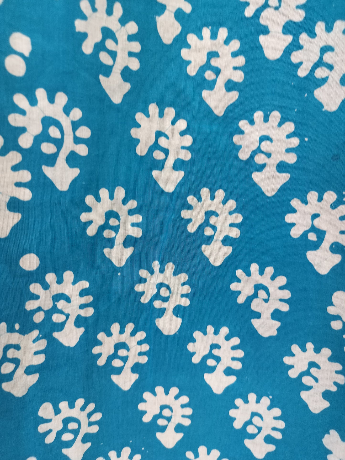 Floral Handblock Print Curtains, Cerulean Blue