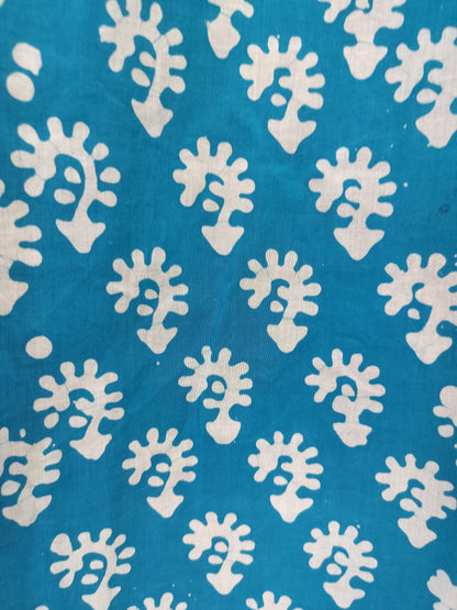 Floral Handblock Print Curtains, Cerulean Blue
