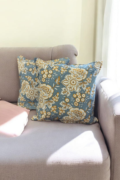 Blue Cotton Cushion Covers (Set of 2, 16x16 Inches)