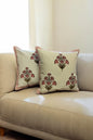 White Peach Floral Quilted Print Cushion Cover
