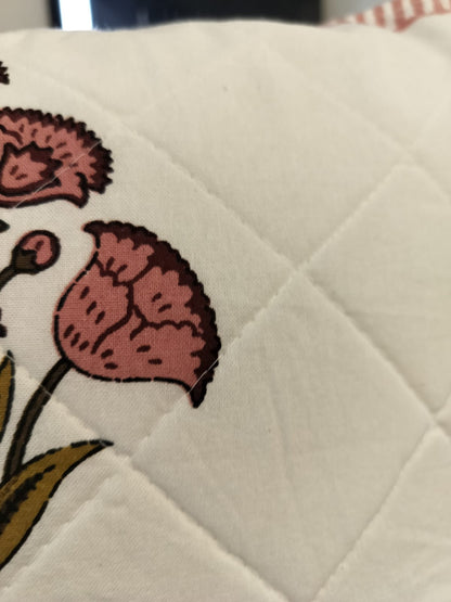 White Peach Floral Quilted Print Cushion Cover