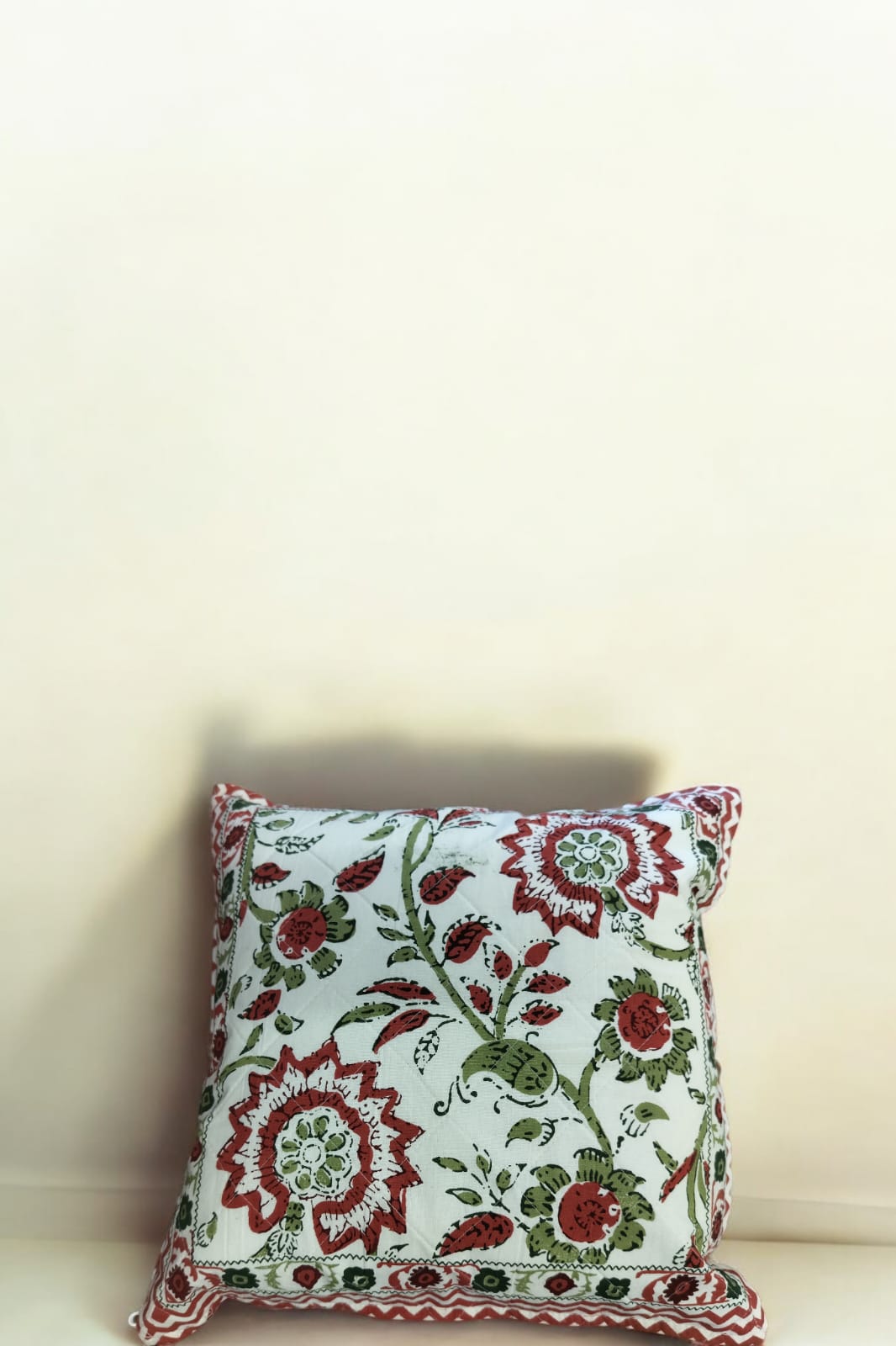 White Rose Floral Print Quilted Handblock Cushion Cover Set of 2