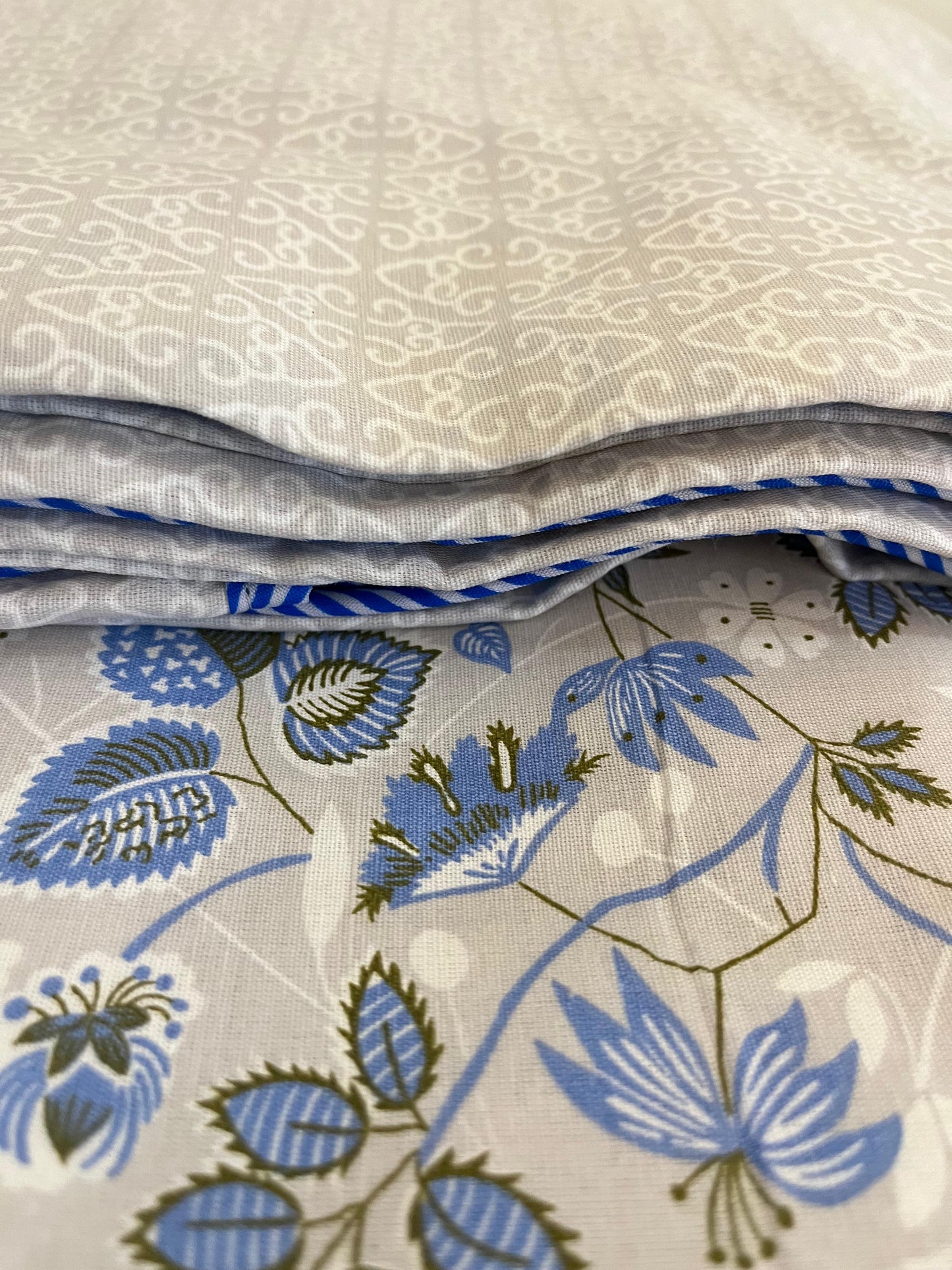 Blue Floral Cotton Single Dohar (Set of 2)