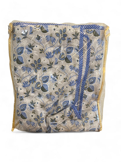 Blue Floral Cotton Single Dohar (Set of 2)