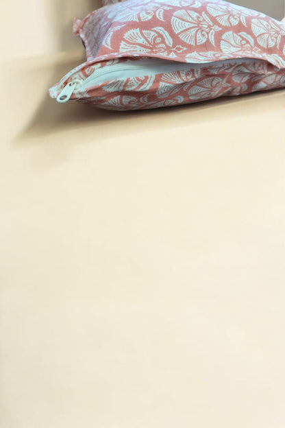 Dark Peach Cotton Printed Cushion Cover (Set of 2)