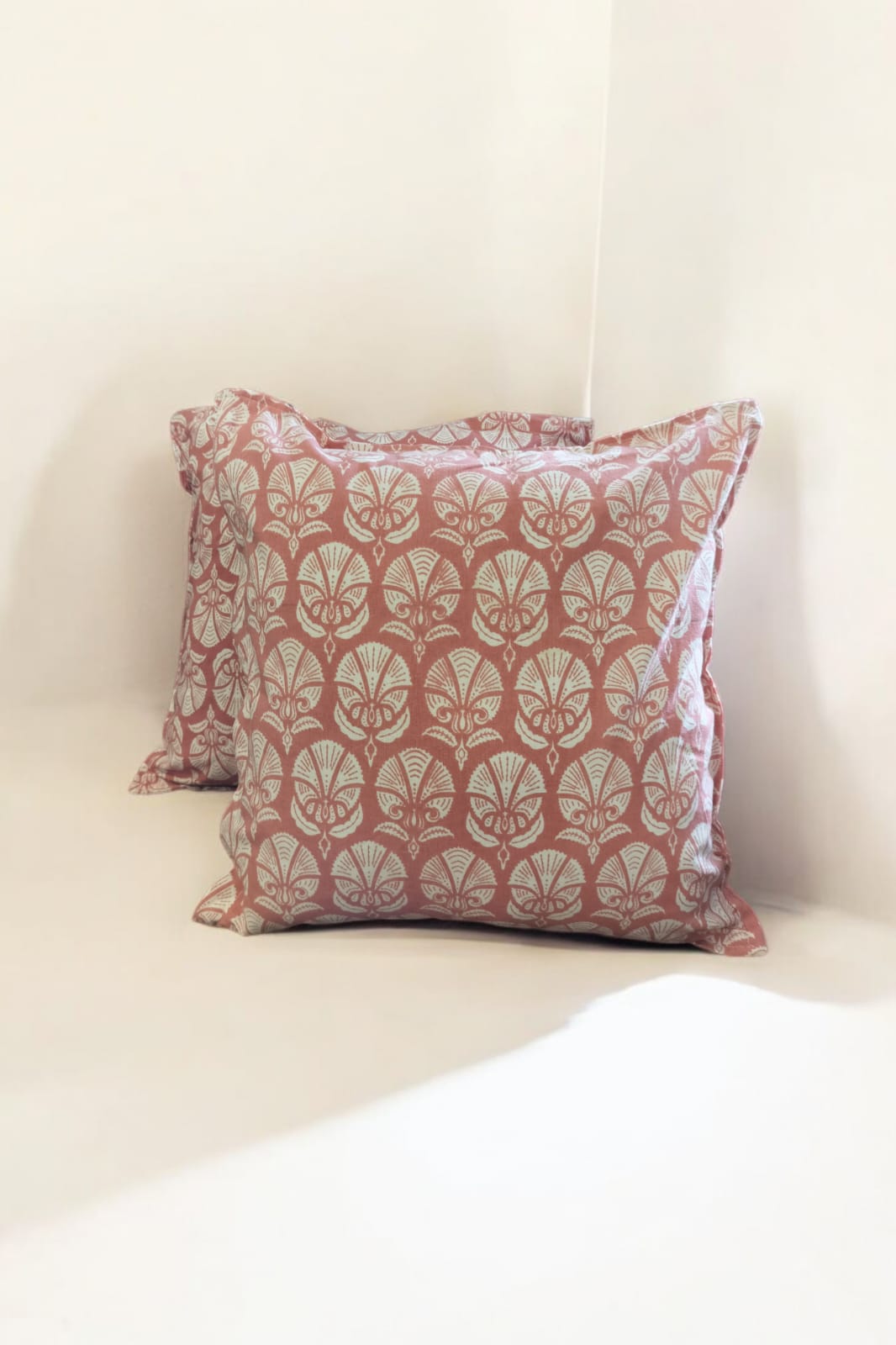 Dark Peach Cotton Printed Cushion Cover (Set of 2)