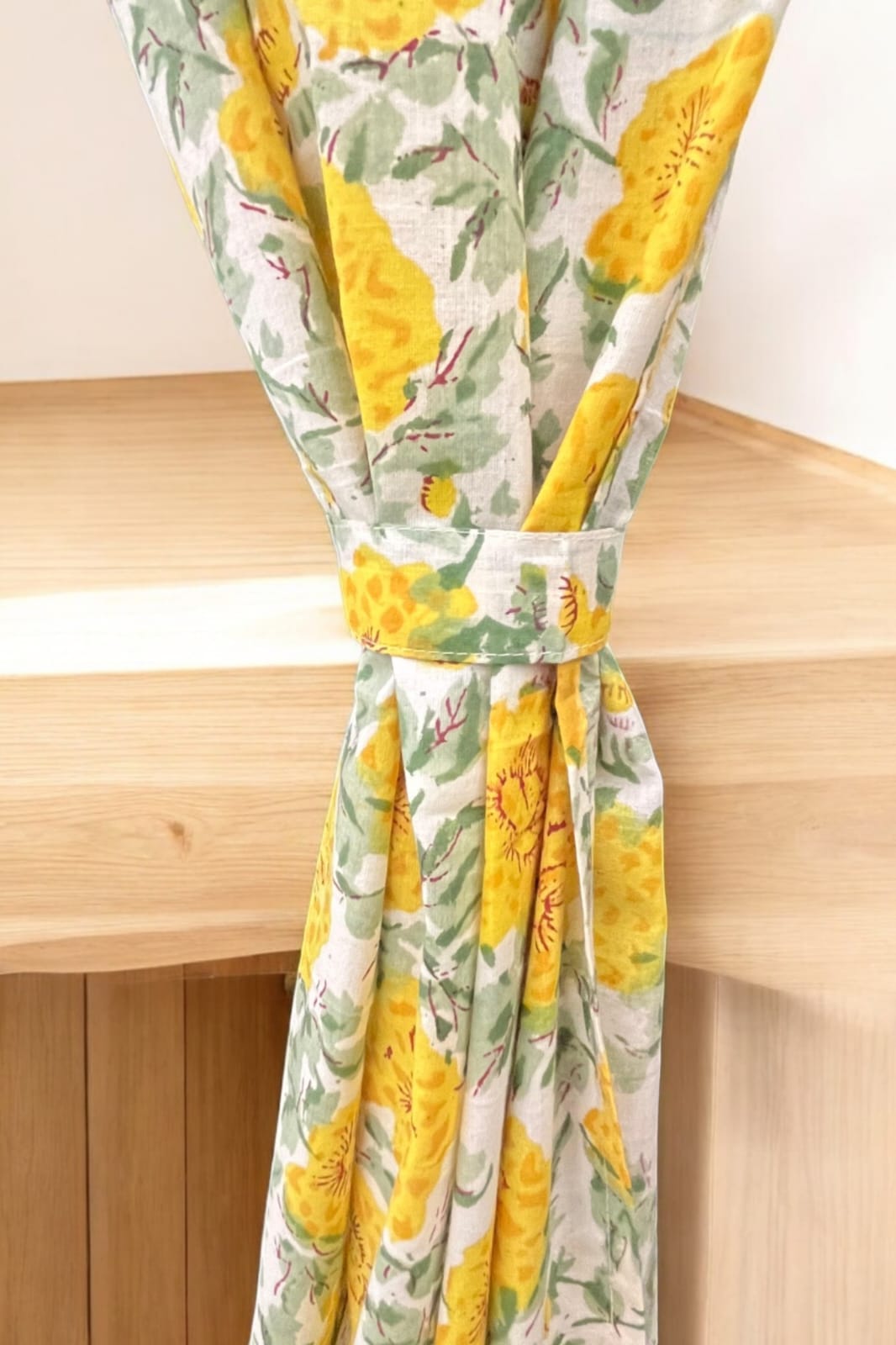 Yellow Floral Handblock Print Curtains