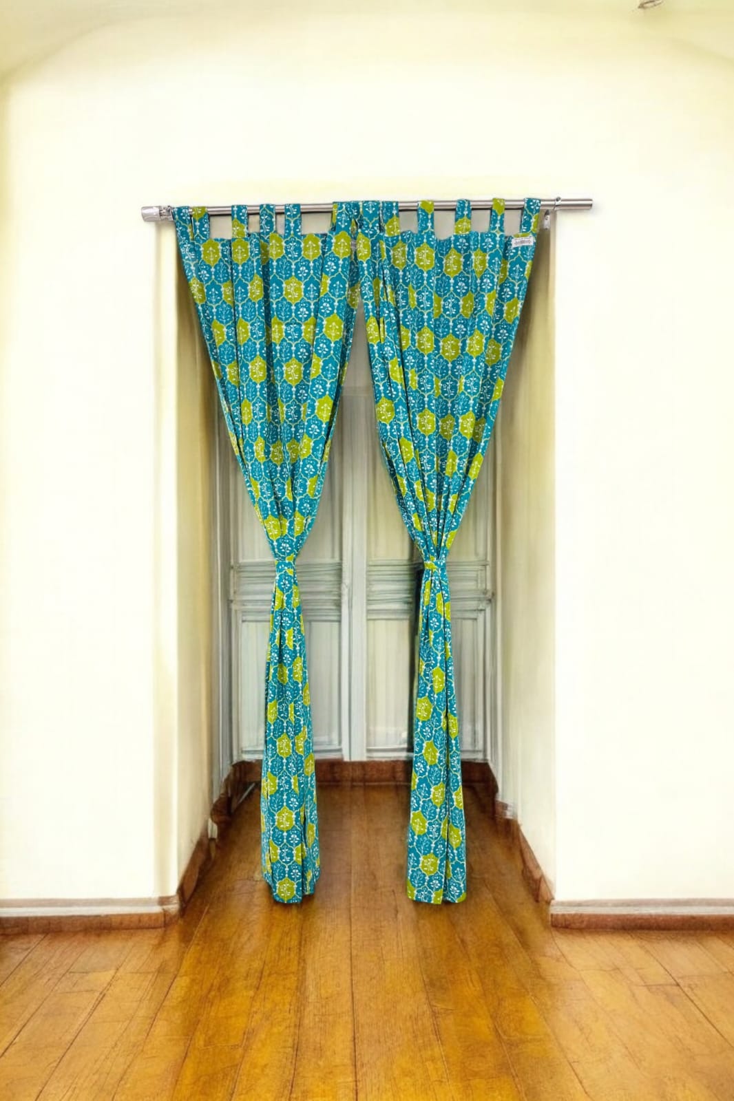 Green Floral Handblock Print Curtains