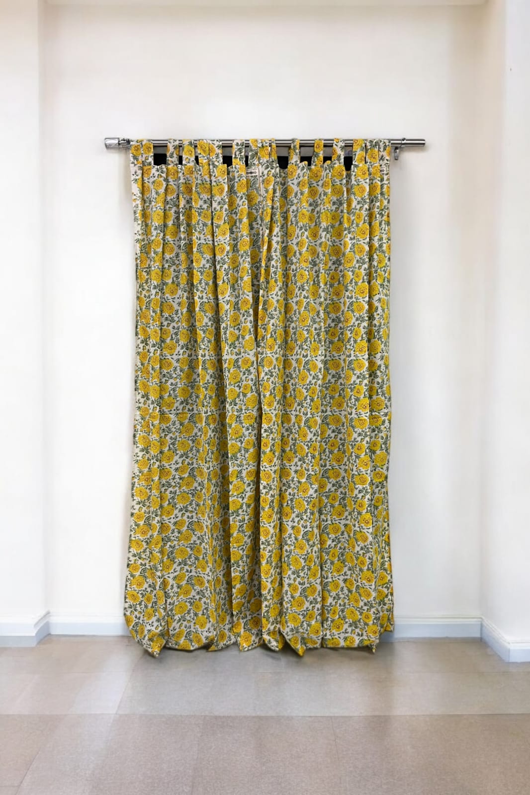 Yellow Floral Handblock Print Curtains