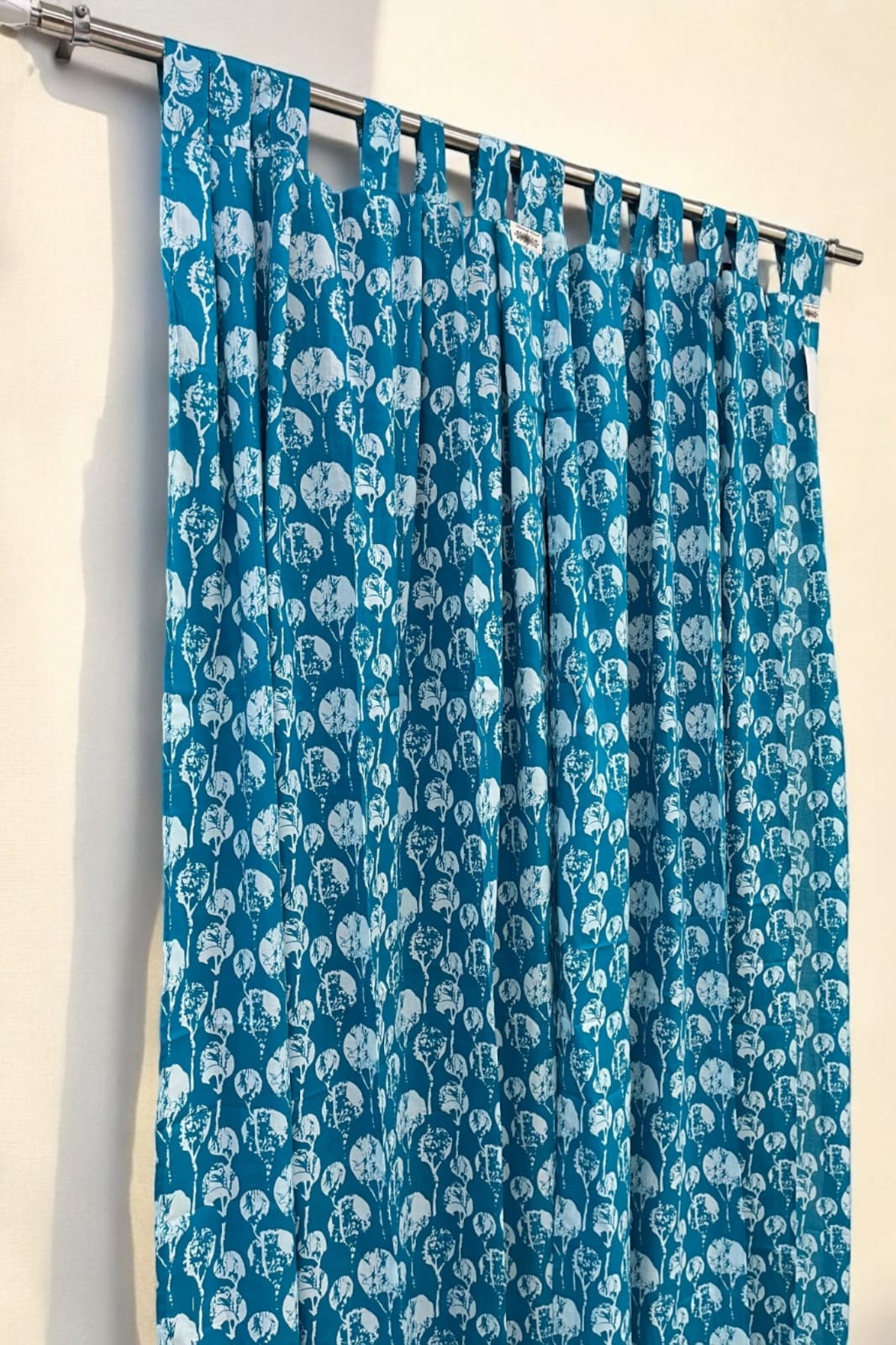 Blue Floral Handblock Print Curtains (Set of 2)