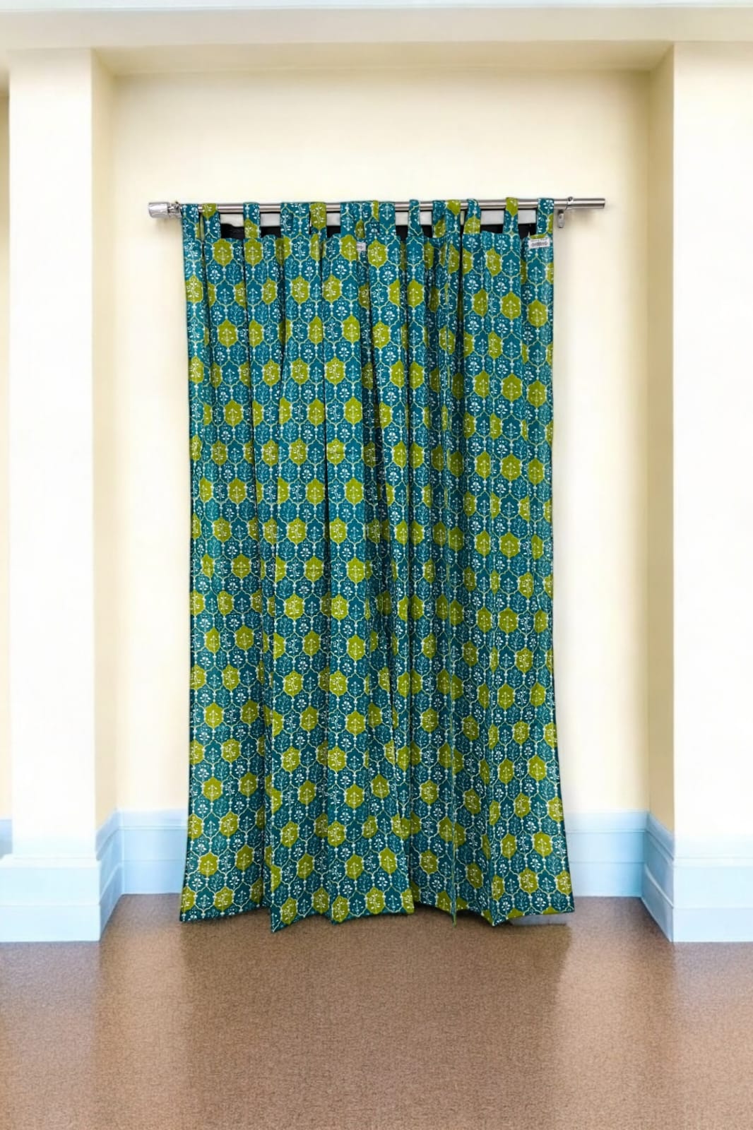 Green Floral Handblock Print Curtains