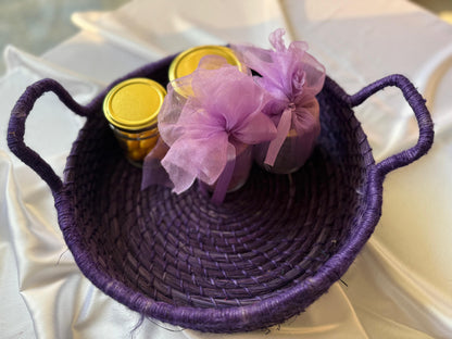 Solid Purple Handcrafted Sabai Grass Organiser with Handle