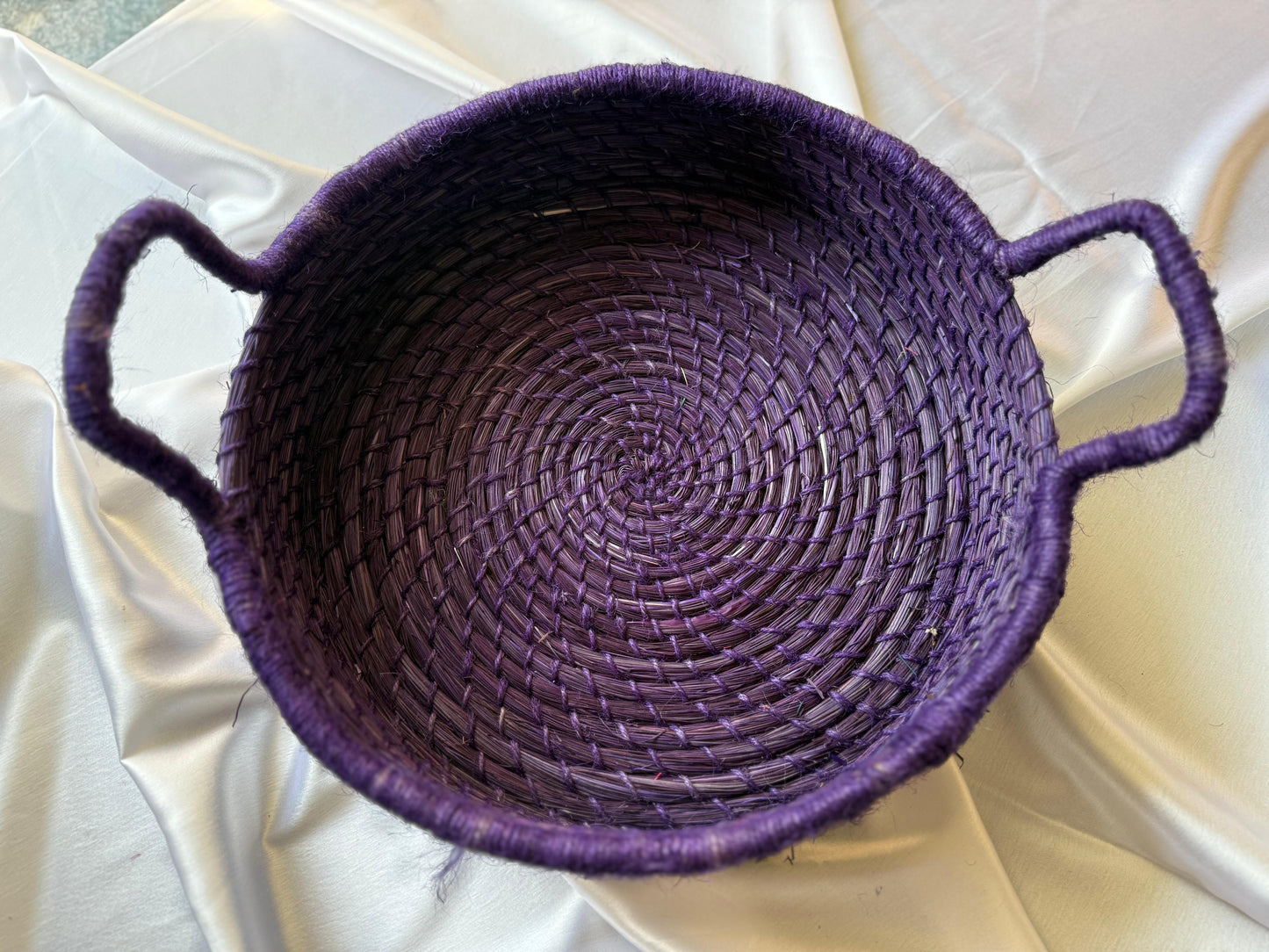 Solid Purple Handcrafted Sabai Grass Organiser with Handle