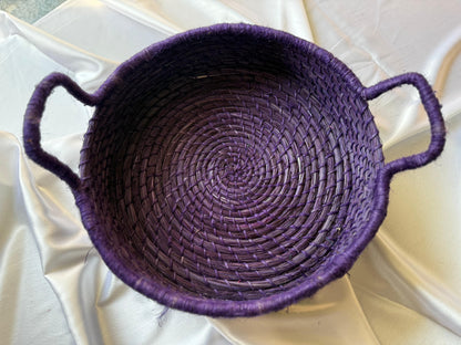 Solid Purple Handcrafted Sabai Grass Organiser with Handle