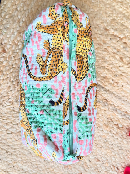 Pink Animal Print Handblock Travel Pouch Organizer Set of 3