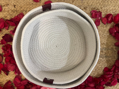 White Jute Organiser with Cap – Set of 2 Covered Storage Baskets