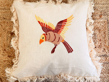 Boho Frill Bird Decorative Cushion Cover – Embroidered Throw Pillow for Cozy Home Décor