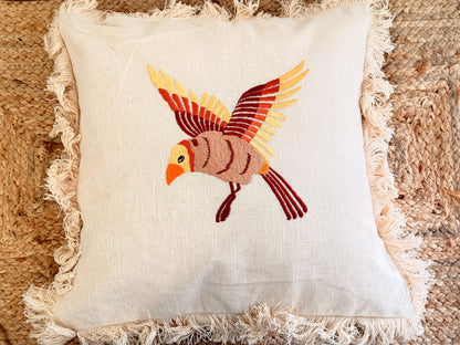 Boho Frill Bird Decorative Cushion Cover – Embroidered Throw Pillow for Cozy Home Décor