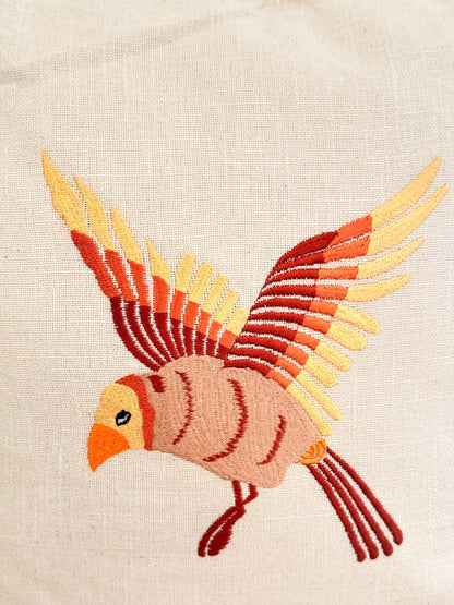 Boho Frill Bird Decorative Cushion Cover – Embroidered Throw Pillow for Cozy Home Décor
