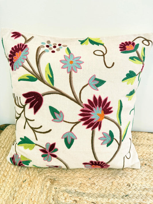 Decorative Multicolor Embroidery Cushion Cover – Vibrant Handcrafted Home Décor Accent