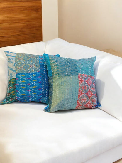 Silk Patchwork Cushion Cover Set of 2