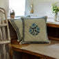 White Blue Flower Quilted Jute Cushion Cover SET OF 2