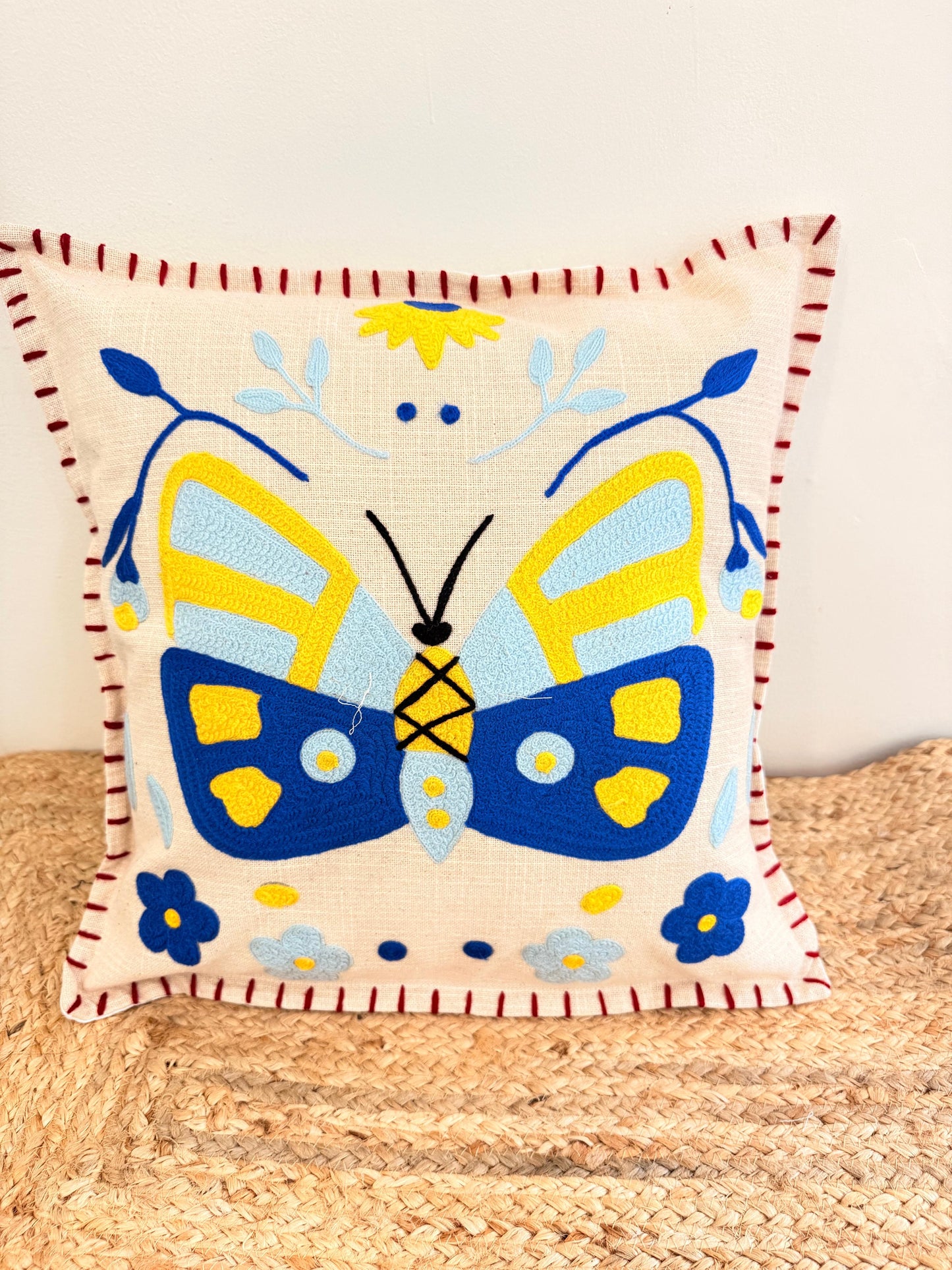 Boho Butterfly Embroidery Cushion Cover – Artistic Decorative Throw Pillow for Stylish Home Décor