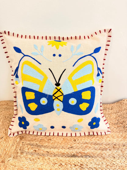 Boho Butterfly Embroidery Cushion Cover – Artistic Decorative Throw Pillow for Stylish Home Décor