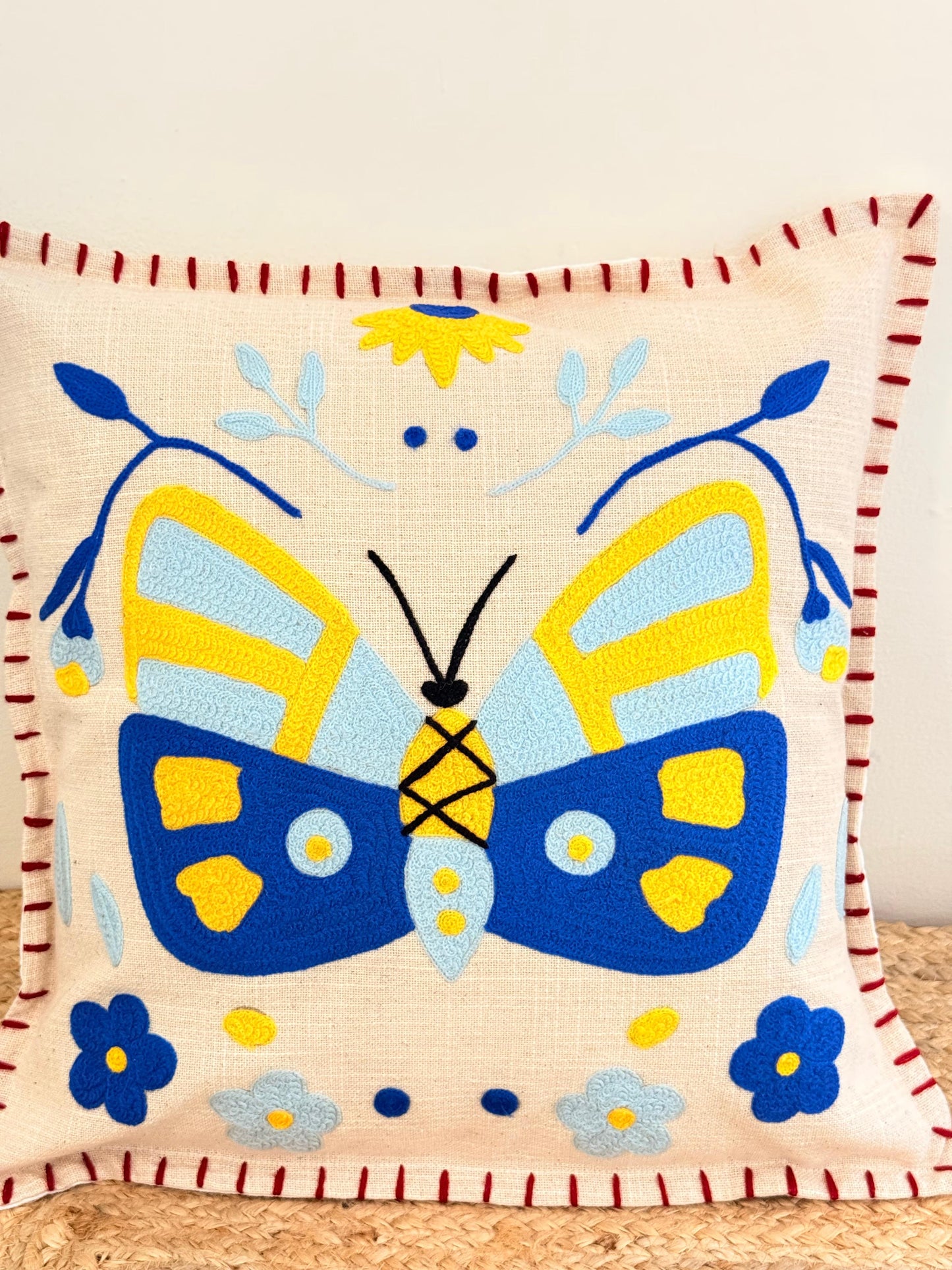Boho Butterfly Embroidery Cushion Cover – Artistic Decorative Throw Pillow for Stylish Home Décor