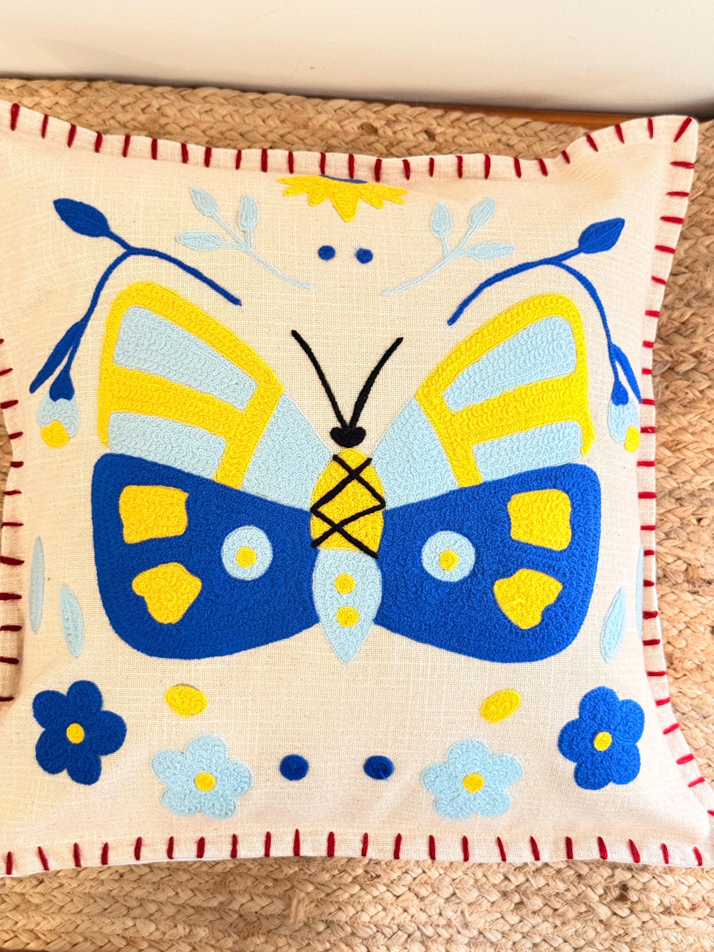 Boho Butterfly Embroidery Cushion Cover – Artistic Decorative Throw Pillow for Stylish Home Décor
