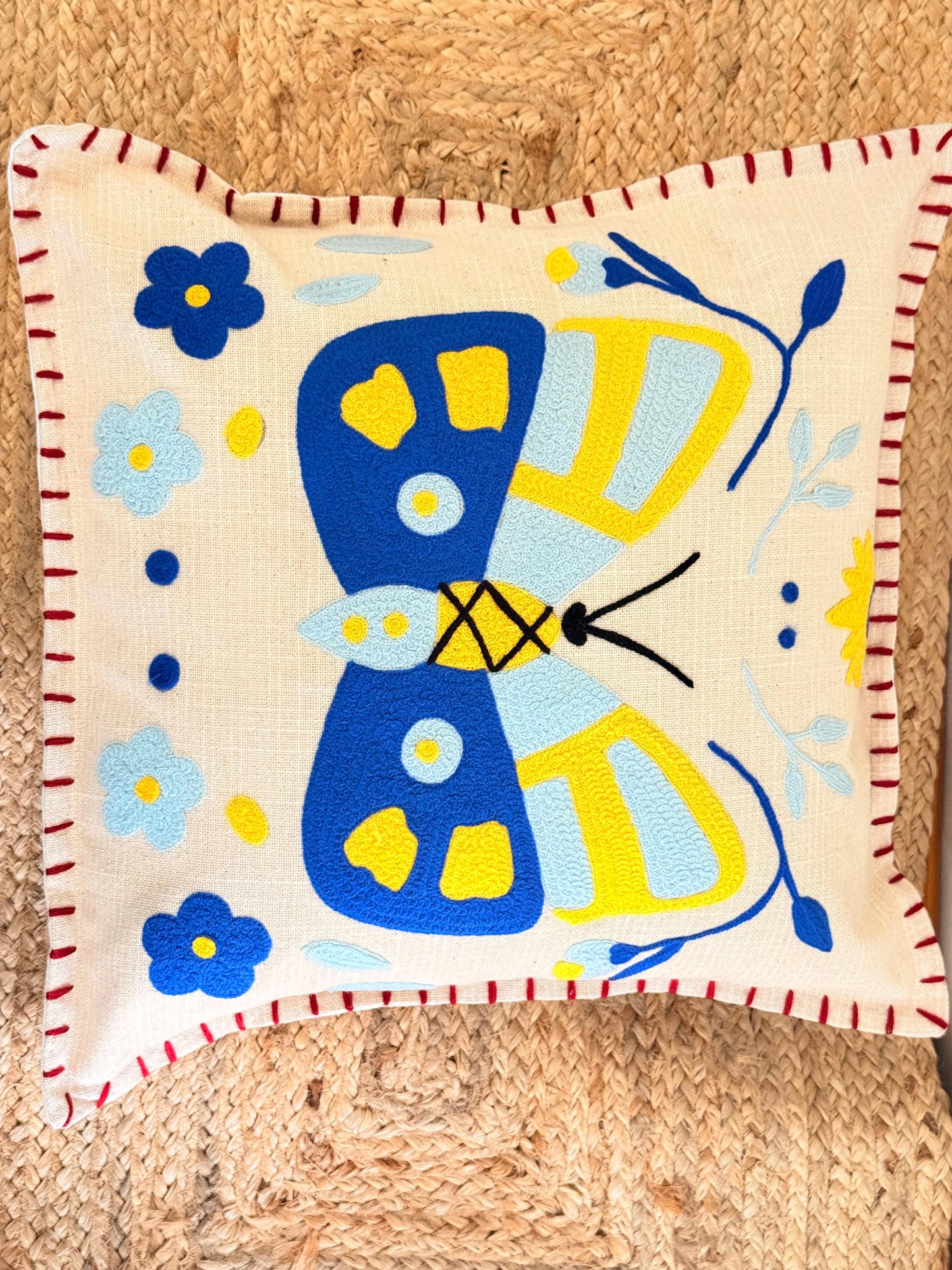 Boho Butterfly Embroidery Cushion Cover – Artistic Decorative Throw Pillow for Stylish Home Décor
